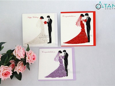 Thiệp giấy quilling handmade chúc mừng đám cưới số 01 [ngẫu nhiên tùy đợt]